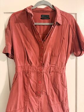 Urban Outfitters Rust Pink Button-Front Utility Romper, Small